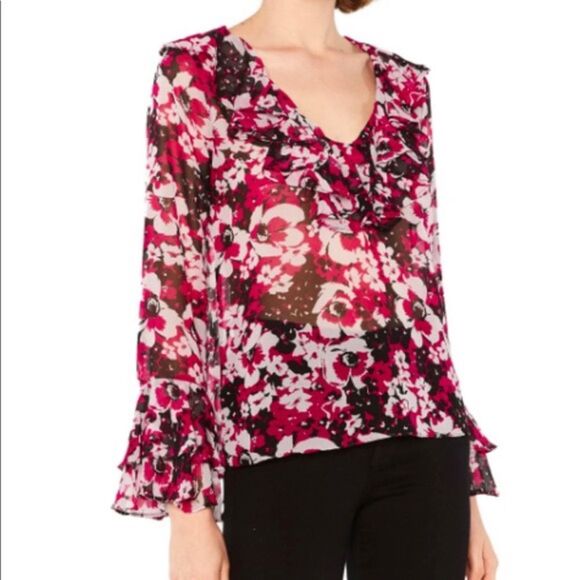 Misa Los Angeles floral ruffle bell sleeve blouse small boho fall cottage core - Picture 2 of 12